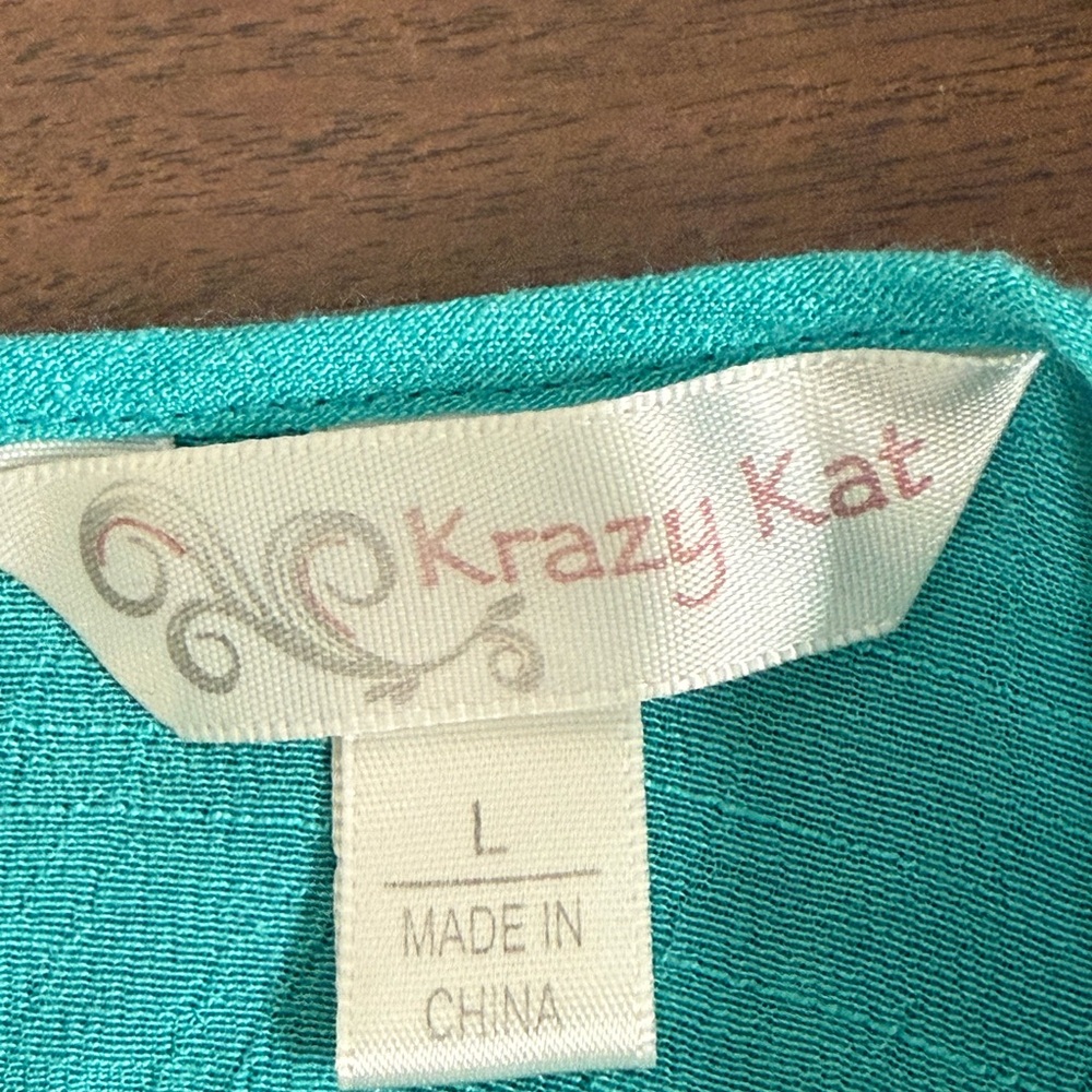Krazy Kat Teal Crochet Lace Boho Tunic Top Bell Sleeve L - Picture 5 of 8